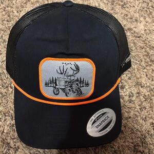 NWT unisex Columbia PFG Black and Orange Snapback Hat with forest, tractor, dog
